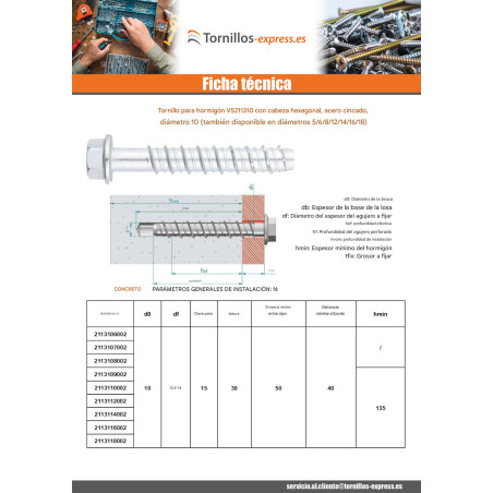 1 x Tornillo hormigón cabeza hexagonal resalto reborde TORX T15 10X90 Acero cincado blanco