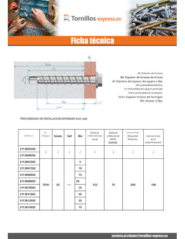 1 x Tornillo hormigón cabeza hexagonal resalto...
