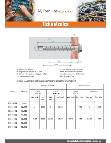 1 x Tornillo hormigón cabeza hexagonal resalto...