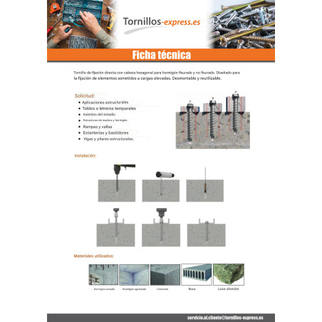 1 x Tornillo hormigón cabeza hexagonal resalto reborde TORX T15 10X180 Acero cincado blanco