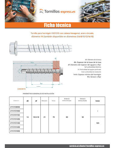 1 x Tornillo hormigón cabeza hexagonal resalto...