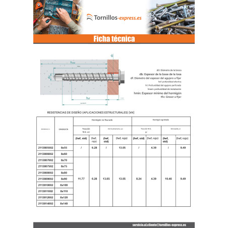 1 x Tornillo hormigón cabeza hexagonal resalto reborde T13 8X70 Acero cincado blanco