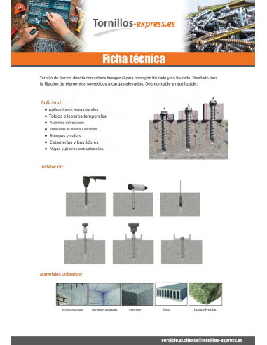 1 x Tornillo hormigón cabeza hexagonal resalto...