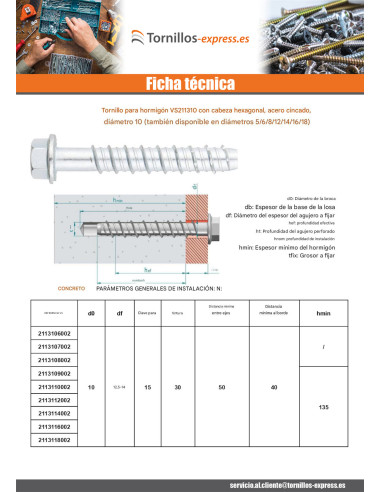 1 x Tornillo hormigón cabeza hexagonal resalto...