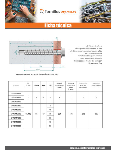 1 x Tornillo hormigón cabeza hexagonal resalto...