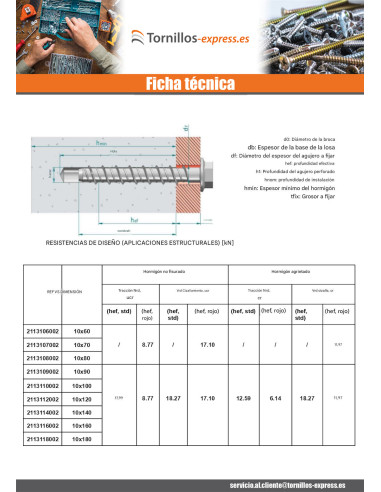 1 x Tornillo hormigón cabeza hexagonal resalto...