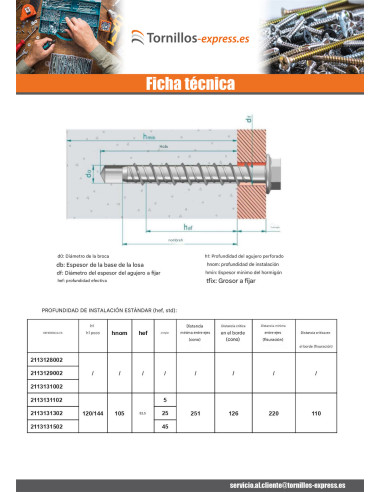 1 x Tornillo hormigón cabeza hexagonal resalto...