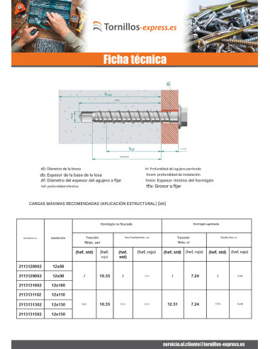 1 x Tornillo hormigón cabeza hexagonal resalto...