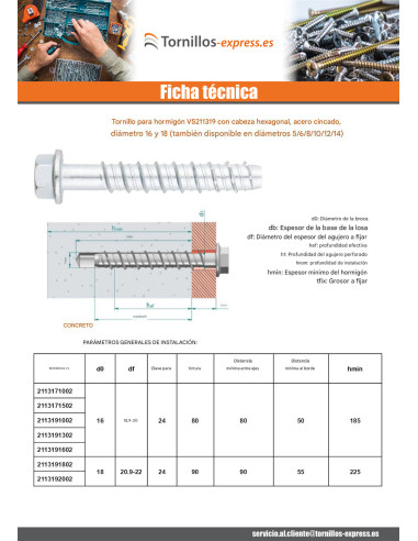 1 x Tornillo hormigón cabeza hexagonal resalto...