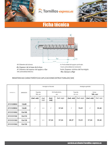 1 x Tornillo hormigón cabeza hexagonal resalto...