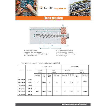 1 x Tornillo hormigón cabeza hexagonal resalto reborde T18 12X90 Acero cincado blanco