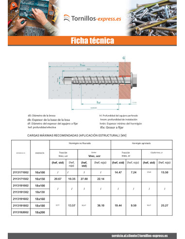 1 x Tornillo hormigón cabeza hexagonal resalto...