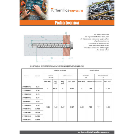 1 x Tornillo hormigón cabeza hexagonal resalto reborde T13 8X90 Acero cincado blanco