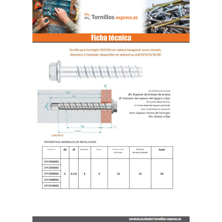 1 x Tornillo hormigón cabeza hexagonal resalto reborde TORX T8 5X50 Acero cincado blanco