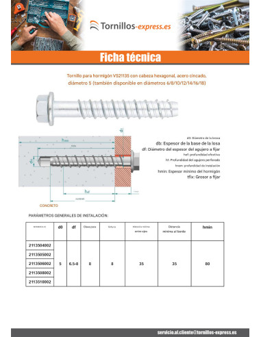 1 x Tornillo hormigón cabeza hexagonal resalto...