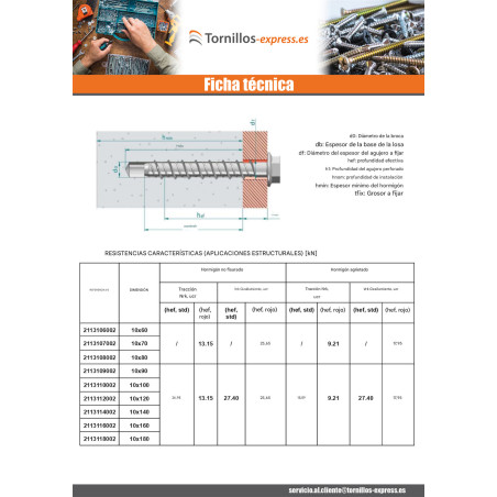 1 x Tornillo hormigón cabeza hexagonal resalto reborde TORX T15 10X70 Acero cincado blanco