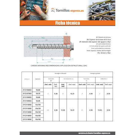 1 x Tornillo hormigón cabeza hexagonal resalto reborde TORX T15 10X70 Acero cincado blanco