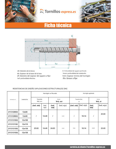 1 x Tornillo hormigón cabeza hexagonal resalto...