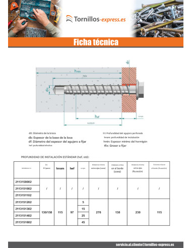 1 x Tornillo hormigón cabeza hexagonal resalto...