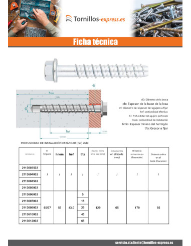 1 x Tornillo hormigón cabeza hexagonal resalto...