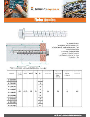 1 x Tornillo hormigón cabeza hexagonal resalto...