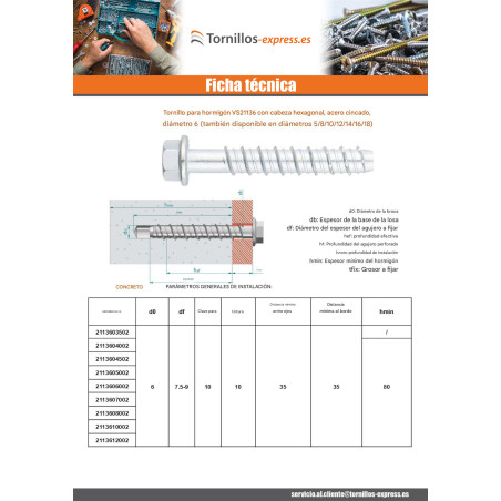 1 x Tornillo hormigón cabeza hexagonal resalto reborde TORX T10 6X45 Acero cincado blanco