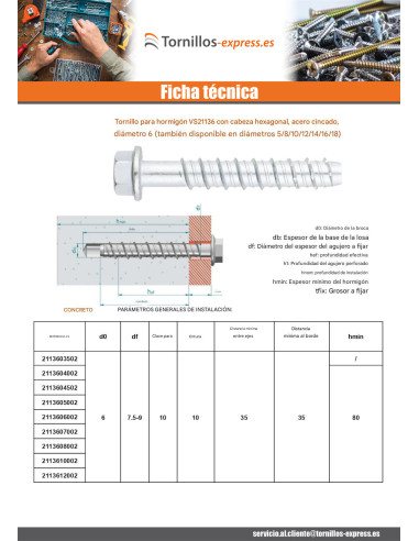 1 x Tornillo hormigón cabeza hexagonal resalto...