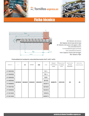 1 x Tornillo hormigón cabeza hexagonal resalto...