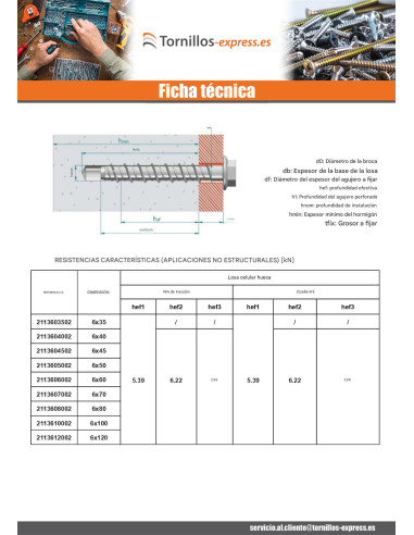 1 x Tornillo hormigón cabeza hexagonal resalto...