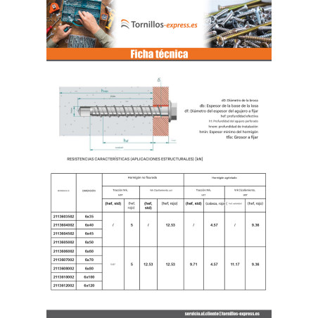 1 x Tornillo hormigón cabeza hexagonal resalto reborde TORX T10 6X120 Acero cincado blanco