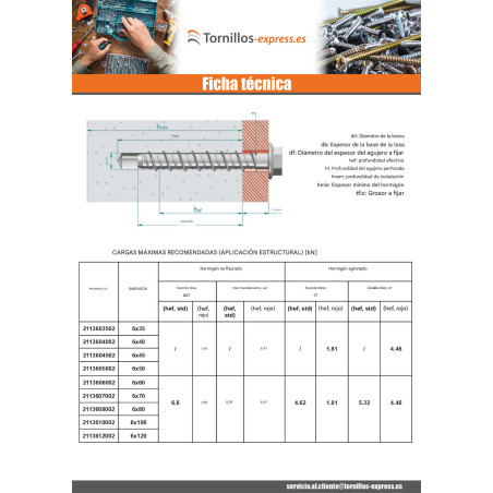 1 x Tornillo hormigón cabeza hexagonal resalto reborde TORX T10 6X120 Acero cincado blanco