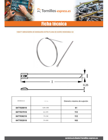 1 x Abrazadera extra plano 4,6 x 200 Inoxidable A2