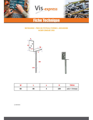 1 x Base del palo forma L 60X100X80 Acero...