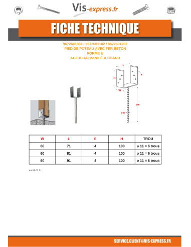 1 x Base del palo forma U 60X100X91 fuerte...