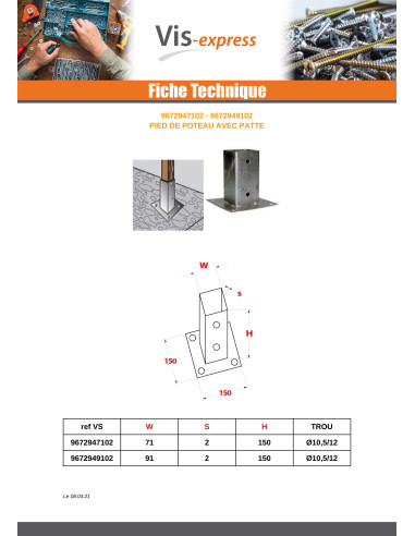 1 x Base del palo con Espiga metal 71X150...