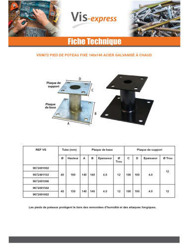 1 x Base del palo fijo 140x140 fuerte...