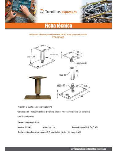 1 x Base del palo ajustable 80X160 Bicromato