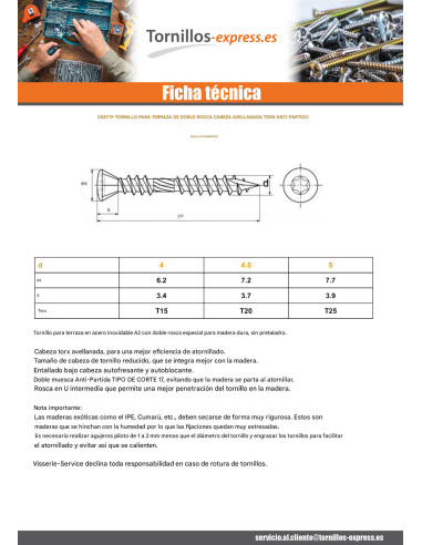 1 x Tornillo terraza TEKOR doble roscado cabeza...