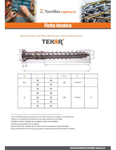 1 x Lote de 800 Tornillo terraza TEKOR...
