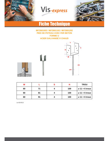 1 x Base del palo forma U 60X100X81 fuerte...