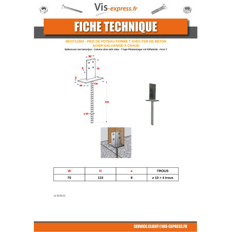 1 x Base del palo forma cabeza 70X110X8 fuerte resistencia a la corrosión Acero galvanizado en caliente