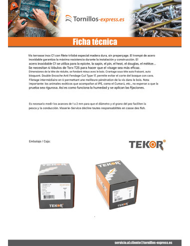 1 x Tornillo terraza TEKOR cabeza fresada...