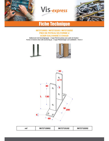 1 x Base del palo forma U 81X50X200 fuerte...