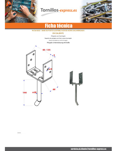1 x Base del palo ajustable 60X135 fuerte...