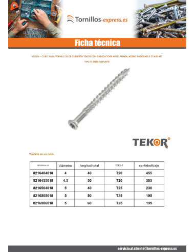 1 x Balde de 230 Tornillo terraza TEKOR 5X40...