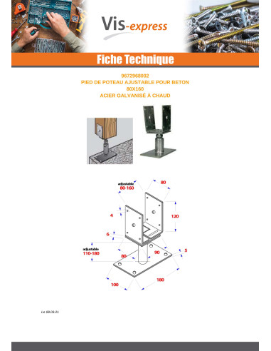1 x Base del palo ajustable 80X160 fuerte...