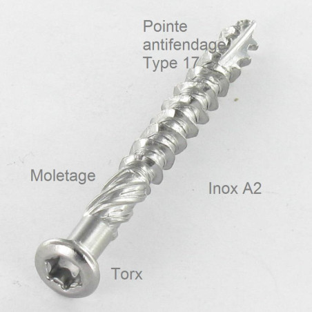 1 x Tornillo terraza TEKOR cabeza fresada/testa svasat dentado TORX T20 4.5X50 cut punta antihendidura tipo 17 Inoxidable