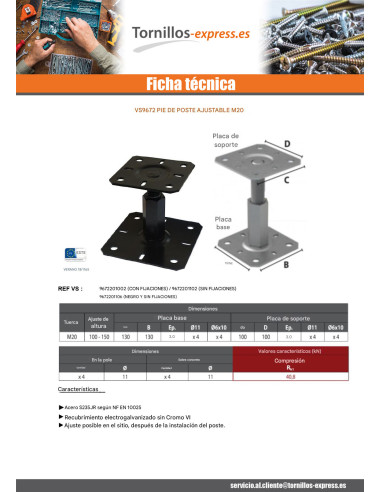 1 x Base del palo ajuste 130x130 M20 Negro