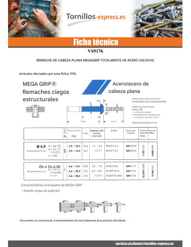 1 x Remache ciego totalmente de acero MEGAGRIP...