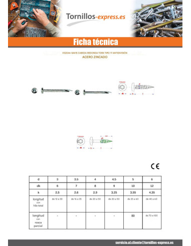 1 x Tornillos para madera TEKOR cabeza redonda...